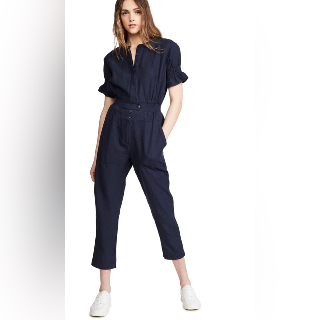 Women Joie Women's Fritzie Jumpsuit Linen Blend Blue M Guc Aa08